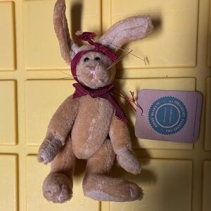 Boyds Bears Tan Plush Bunny with Maroon Ribbon